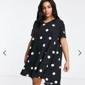 ASOS V-neck swing dress white polka dots Sz 20 NWT